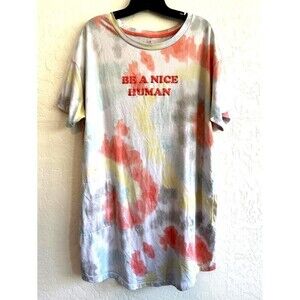 Secret Treasures Be a‎ Nice Human Tie-Dye Sleep Shirt Womens Size S/M Whit/Red